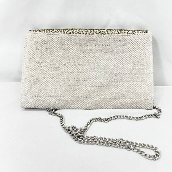America & Beyond‎ Beaded Chevron Clutch Crossbody Bag White Gold Black NWOT